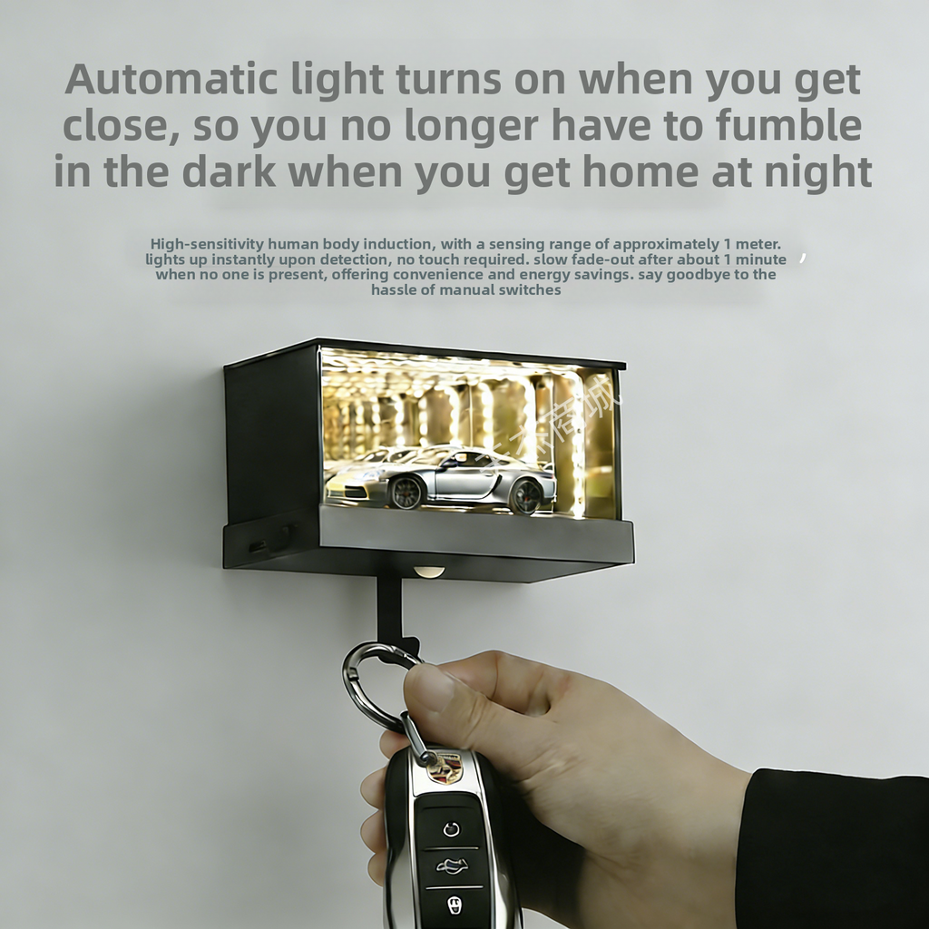 Mirror Infinity Garage Key Holder with Sensor Light