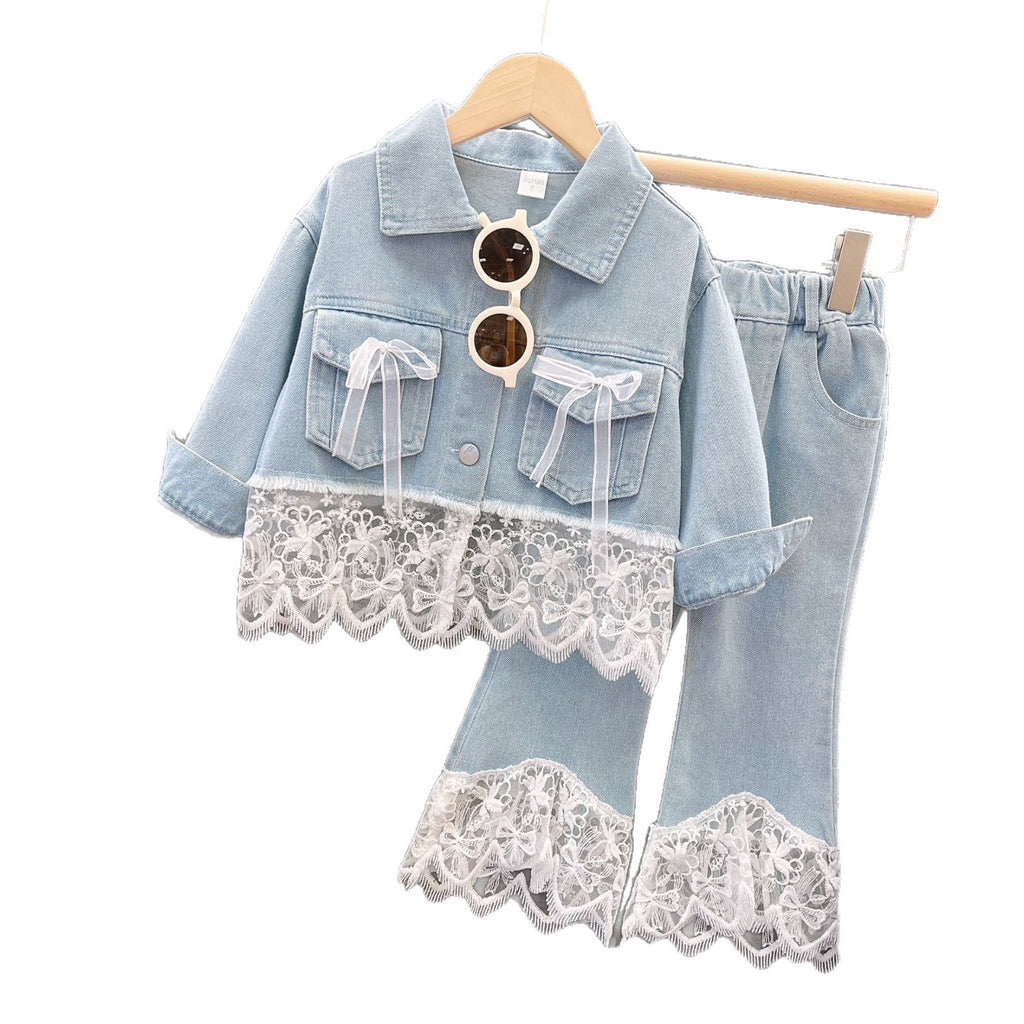 Girls Denim Lace Jacket and Jeans Set